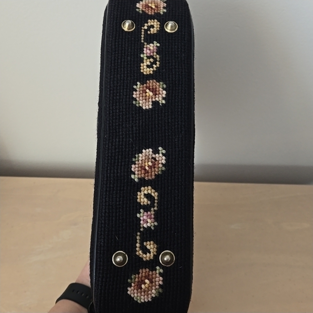 Vintage Petit Point Needlework Purse In Black - Picture 6 of 9